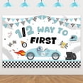 thumbnail image 1 of Racing Car Themed 1/2 Way to First Backdrop Blue Vintage Car Half Birthday Decorations Checkerboard Pattern Racing 1/2 Birthday Party Background Banner for Boys 6 Months Birthday Party Supplies 5x3ft, 1 of 7