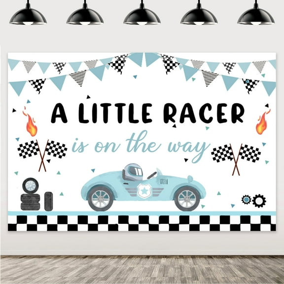 Racing Car Themed Party Decorations,A Little Racer is on the Way Background for Boys Girls Half Year Old Birthday Baby ShowerParty Supplies.