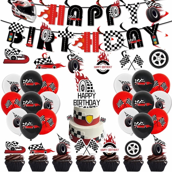 Racing Car Themed Party Supplies Set, Birthday Decor Kit with Banner ...