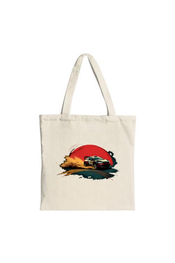 Racing Car Tote Bag - Dynamic Design with Dramatic Landscape & Red Circle Perfect for Shopping Travel & Parties Reusable Canvas