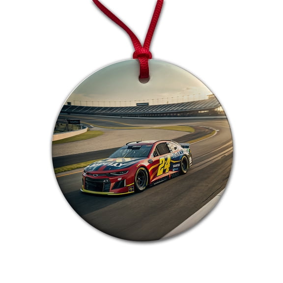 Racing Car Track Christmas Tree Holiday Round Ceramic Ornament