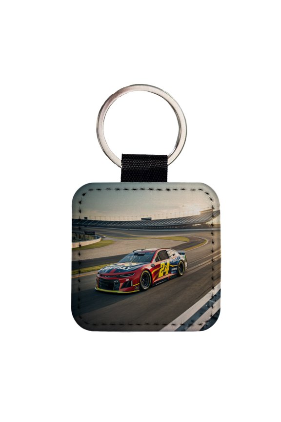 Racing Car Track Faux Leather Square Keychain