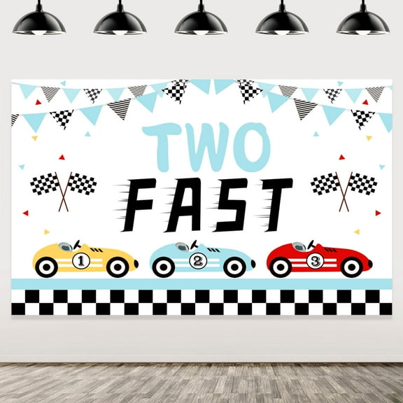 Racing Car Two Fast Party Supplies Backdrop, Racing Car Backdrop, Two Fast Birthday Decorations Racing Theme Party Decoration Birthday Photography Background Racing Boys Kids Birthday Party Supplies