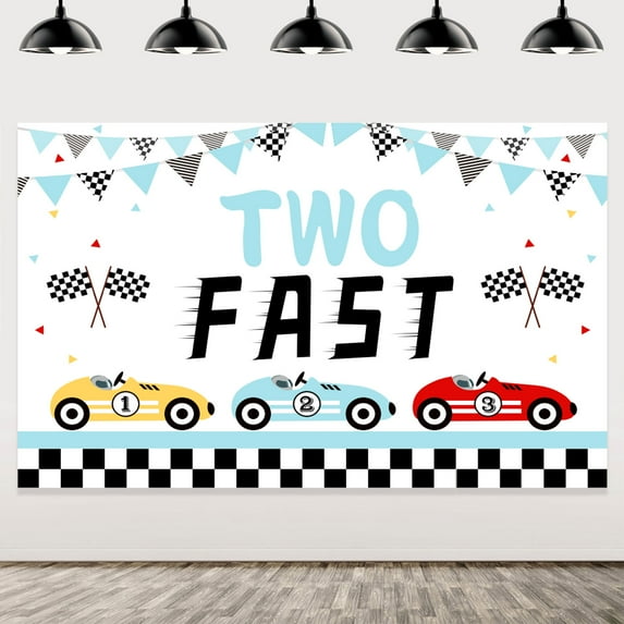 Racing Car Two Fast Party Supplies Backdrop, Racing Car Backdrop, Two Fast Birthday Decorations Racing Theme Party Decoration Birthday Photography Background Racing Boys Kids Birthday Party Supplies