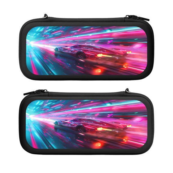 Racing, Carrying Case For Nintendo Switch & OLED Version, Eva Lightweight Shockproof Protective Pouch Case for Game Console & Accessories with 10 Game Card Slot & Wristband, Black