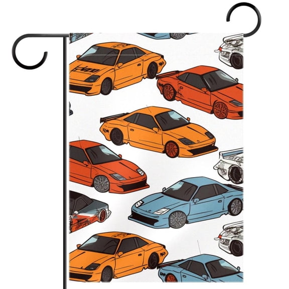 Racing Cars Pattern Garden Flag Double Sided House Flag for Outdoor Home, Personalized All Year Round Yard Decor 12 x 18 Inch