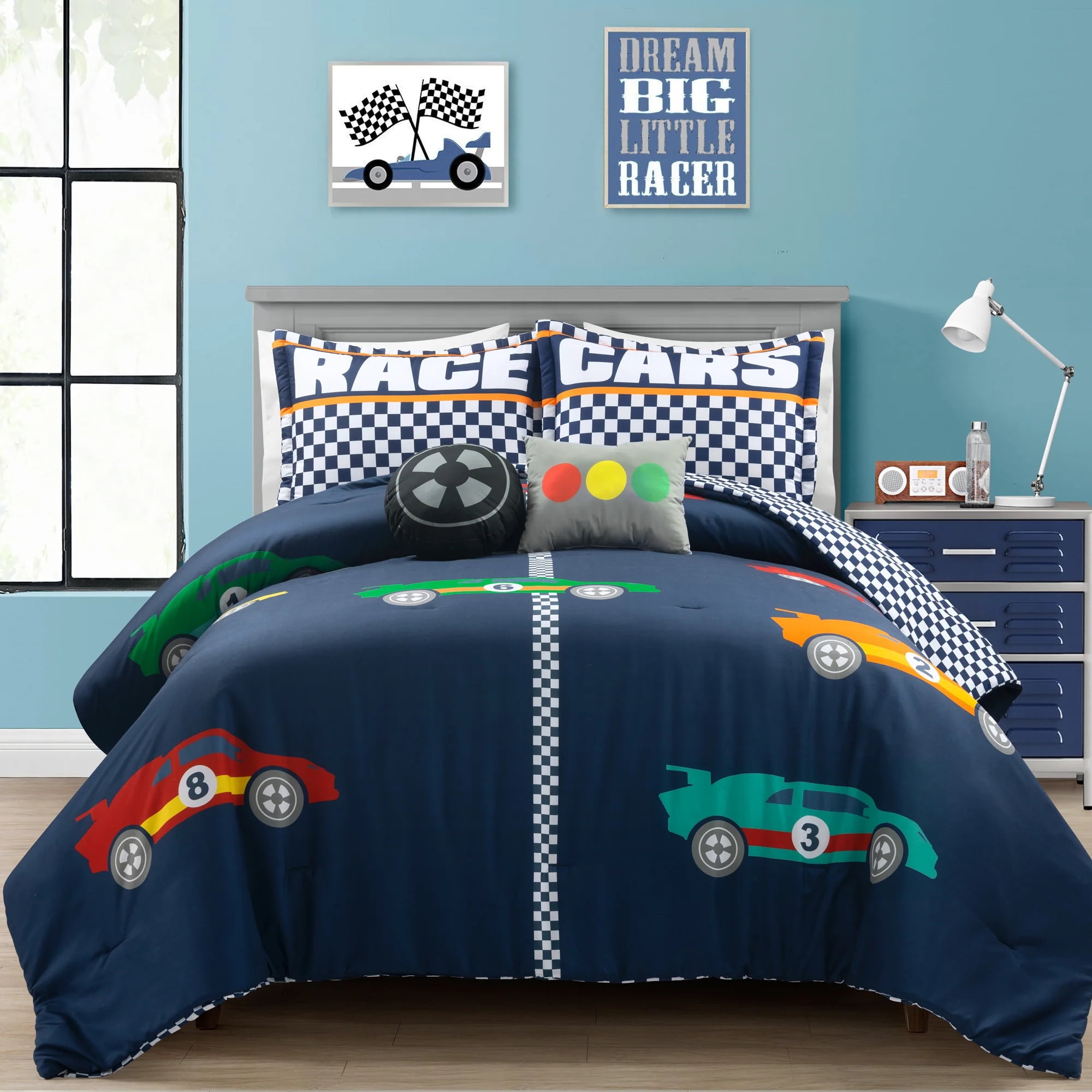 Racing Cars Reversible Oversized Comforter Navy 5Pc Set Full/Queen ...