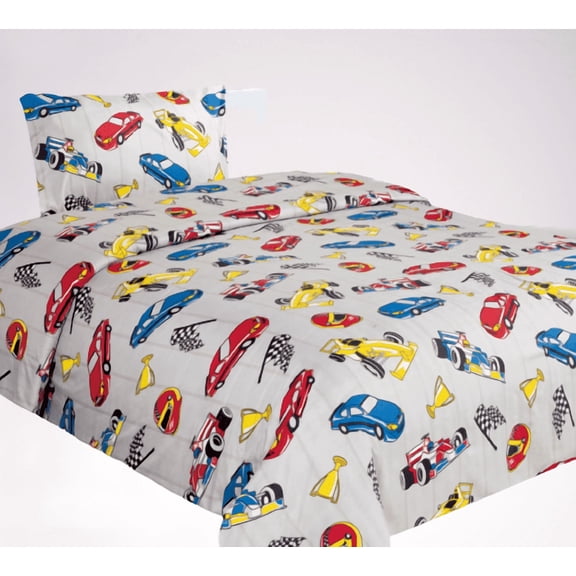 Racing Cars Silver 3pc Twin Bed Sheet Set Fresh New Bedding Look For Any Room in Any Season Playful Gift with Printed Pattern New