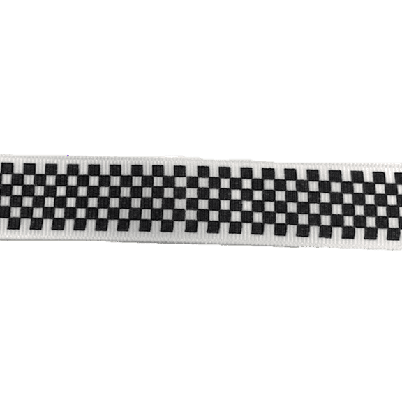 Racing Check Black & White Fabric Grosgrain Ribbon 7/8" 10 Yards