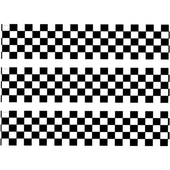 Edible Image Cake Border Strips Black and White Checkered Race Theme, by TNCT (3 Count)