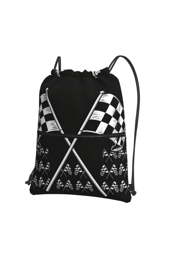 Racing Checkered Flag Drawstring Backpack Bag Water Resistant Yoga Shopping Cinch Bag Sackpack For Men Women