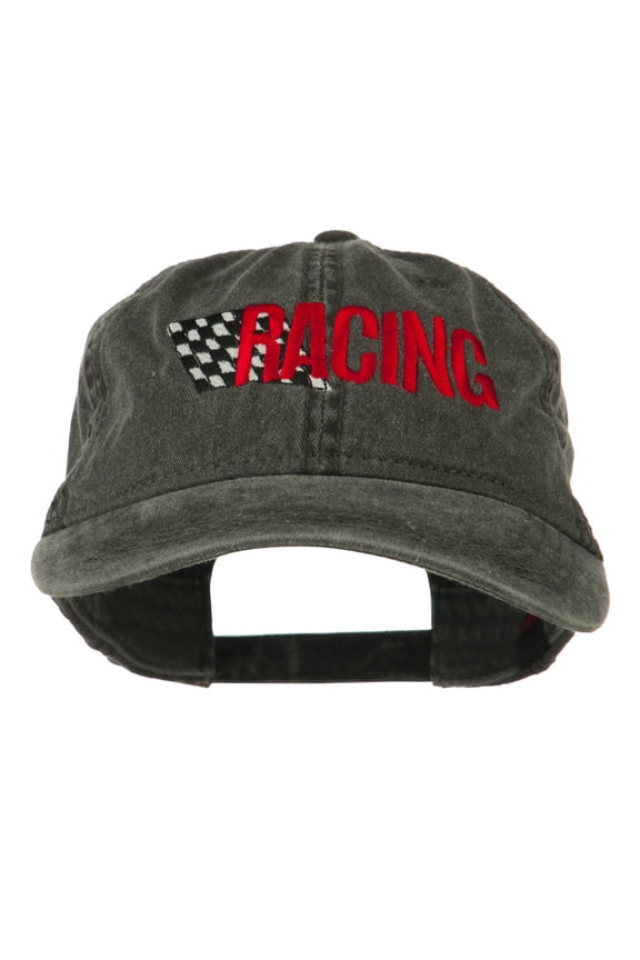 Racing Checkered Flag Embroidered Cap - Black OSFM