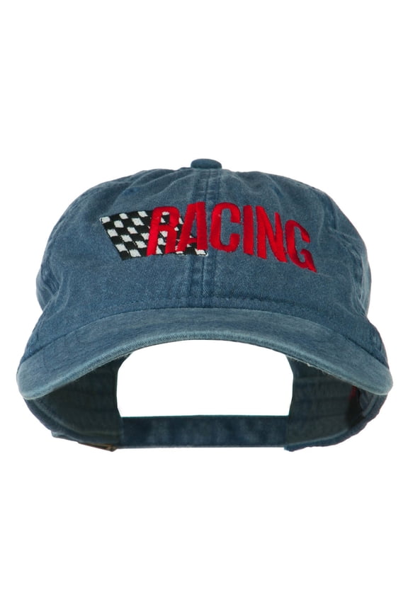 Racing Checkered Flag Embroidered Cap - Navy OSFM