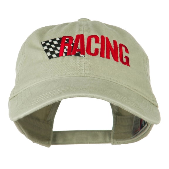 Racing Checkered Flag Embroidered Cap - Stone Grey OSFM