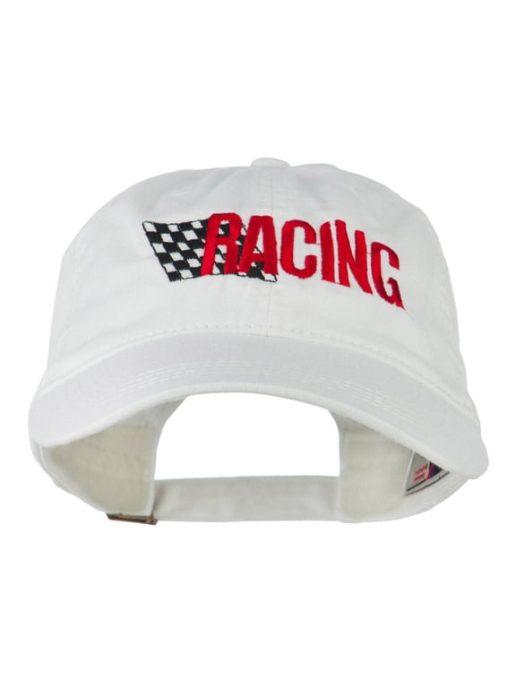 Racing Checkered Flag Embroidered Cap - White OSFM