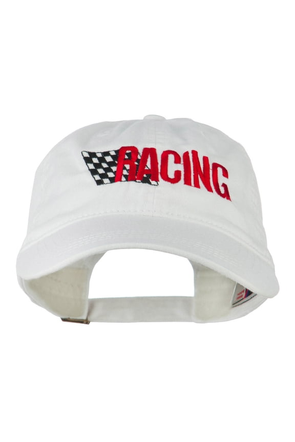 Racing Checkered Flag Embroidered Cap - White OSFM