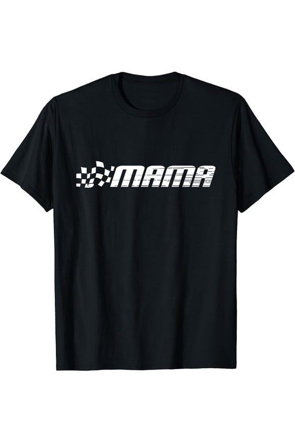 Racing Checkered Flag Pit Crew Mama T-Shirt for Family Birthday Party