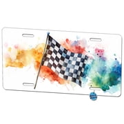 Racing Checkered Flag Watercolor Metal Novelty License Plate