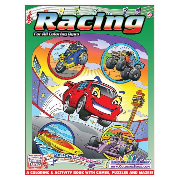 Racing Coloring Book 8.5"x11" with Song by "The Color Tones"