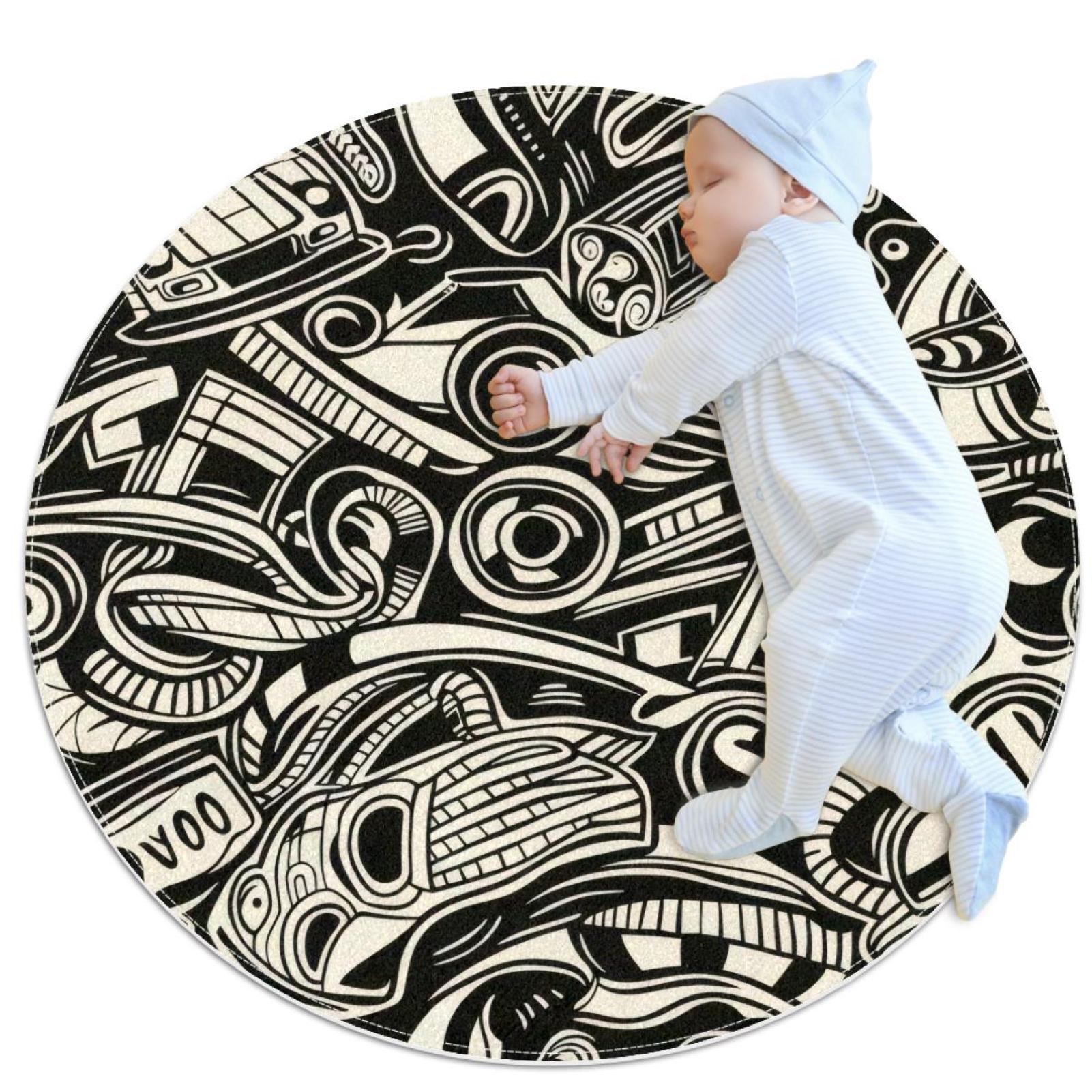 Racing Doodle Abstract Pattern NonSlip Area Rug Small Round Floor Mat