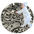 Racing Doodle Abstract Pattern NonSlip Area Rug Small Round Floor Mat