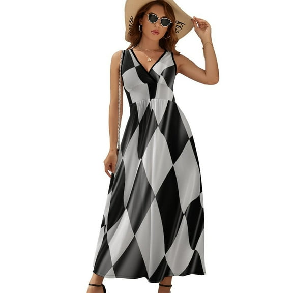 Racing Flag Dress Summer Street Style Bohemia Long Dresses Female Sleeveless Printed Maxi Dress