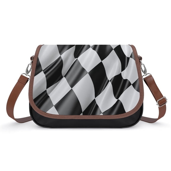 Racing Flag Vintage Crossbody Bag for Women Medium Leather Hobo Bags Shoulder Bag Classic City Leather Satchels