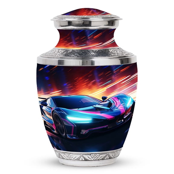 Racing Formula Car in Motion Heirloom Halo Large Unique Urn for Ashes - Legacy Luminance, Ashes Honored - Funeral Urns For Human Ashes - Memorial Urns 10 Inch