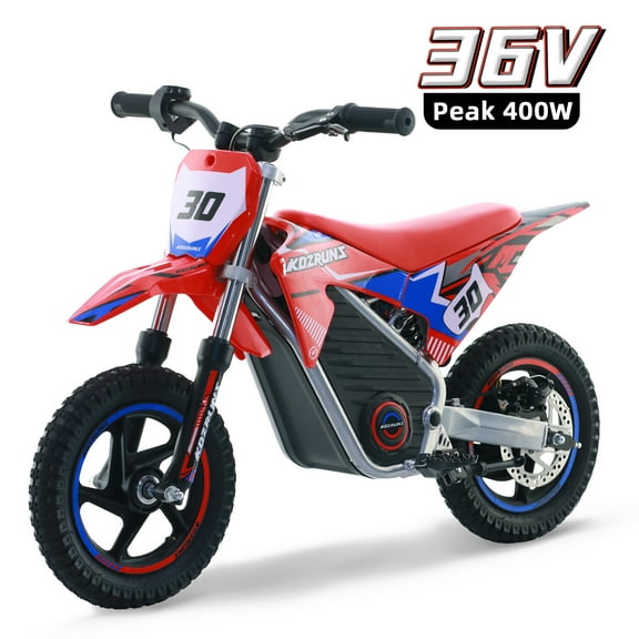 Racing Electric Dirt Bike for Kids, 36V Peak 400W Powerful Motorcycle with Dual Shock Absorption, 12 inch Tires Safe Disc Brake for Ages 3-6 Red