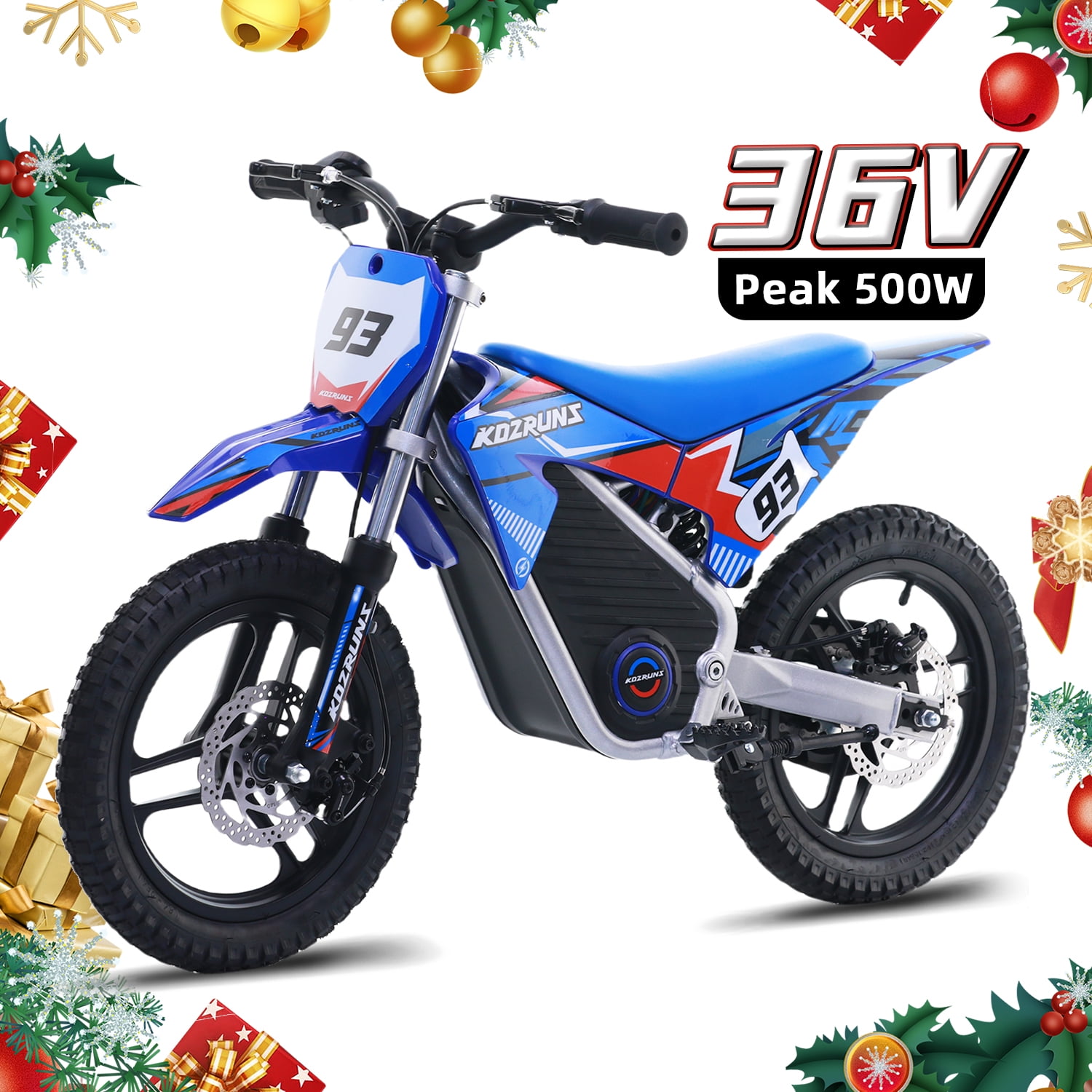 36V Electric Dirt Bike for Kids, Peak 500w Motorcycle with Dual Shock Absorption, 3 Speed Modes, Safe Disc Brake, 14" Tires Fit Ages 5-10, Blue