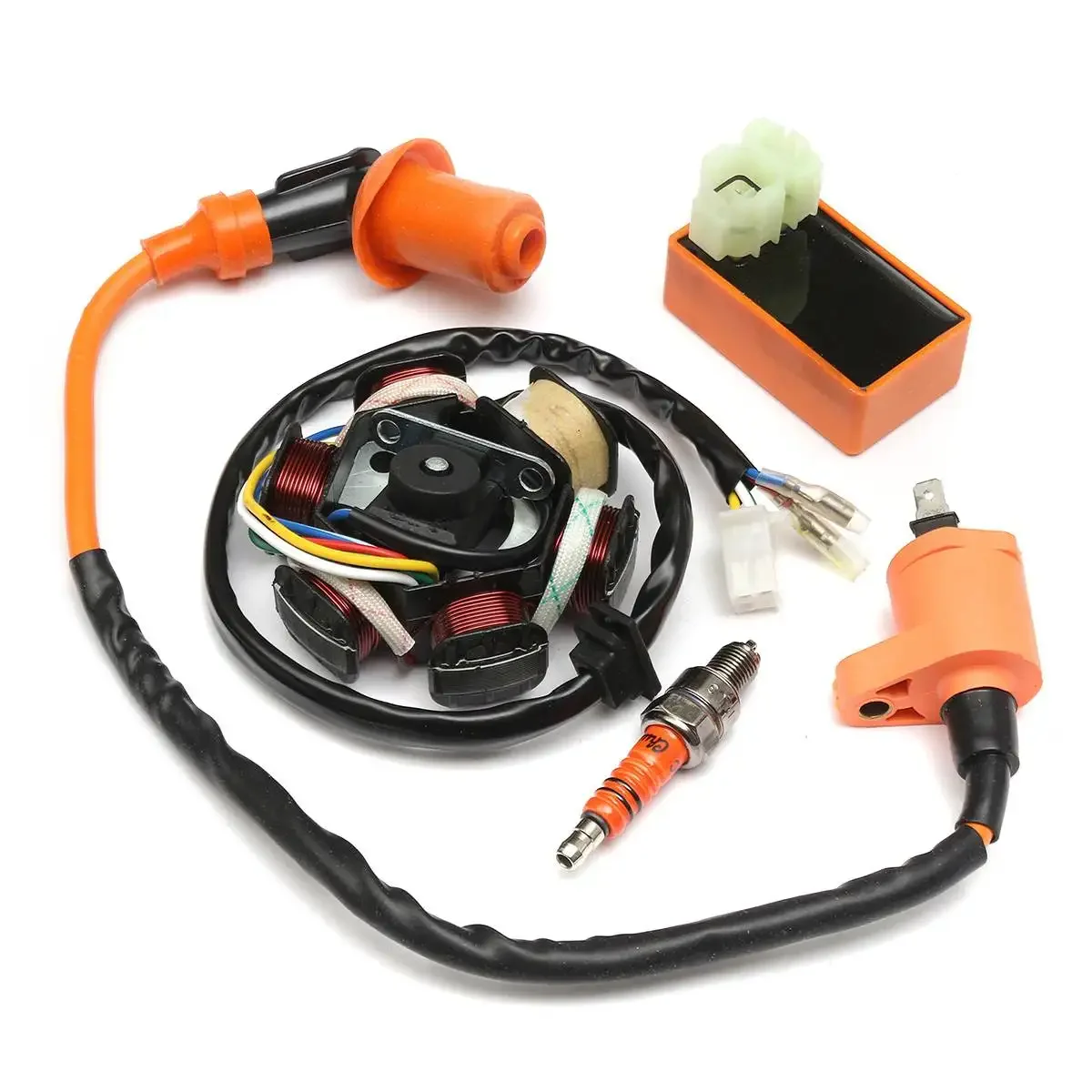 Racing Ignition Coil CDI Spark Plug Moped Magneto Stator 4 pcs/Set For 49cc 50cc GY6 Scooter