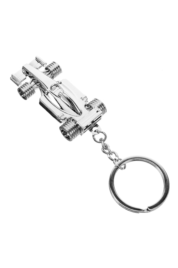 Plated Silver Racing Car Keychain Zinc Alloy Keyring Pendant for Decoration