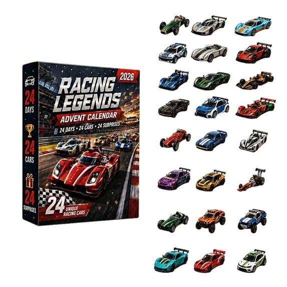 Racing Legends 2026 Advent Calendar - 24 Days 2D Acrylic Race Car Ornaments, Christmas Tree Hanging Countdown, Birthday & Halloween Gift for Racing & Car Fans