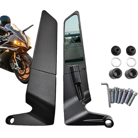 Universal Racing Motorcycle Rearview Mirrors, Adjustable 360 Degree Rotating Aerodynamic Wing Side Mirrors, Aluminum Alloy Rear View Mirrors for Honda CBR, Kawasaki Ninja, Suzuki GSXR, Yamaha