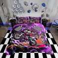 thumbnail image 1 of Racing Motorcycle Twin Comforter Set ,Purple Neon Lights Honeycomb Bedding Set Dirt Bike Motocross Quilt Moto Extreme Sports Duvet Insert,Black White Lattice Buffalo Plaid Decor, 1 of 7
