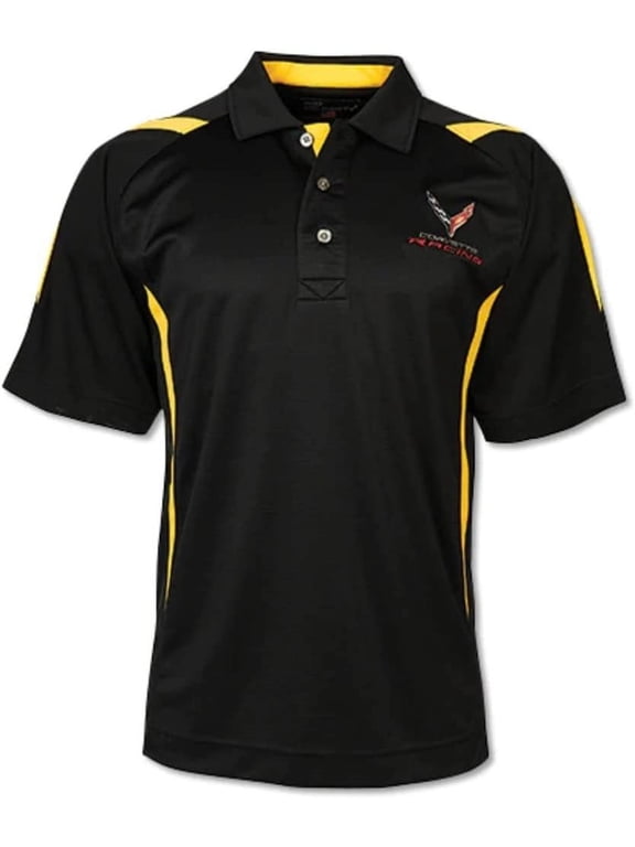 Racing Pegasus Polo Shirt: Black/Yellow for C8 Corvette X-Large