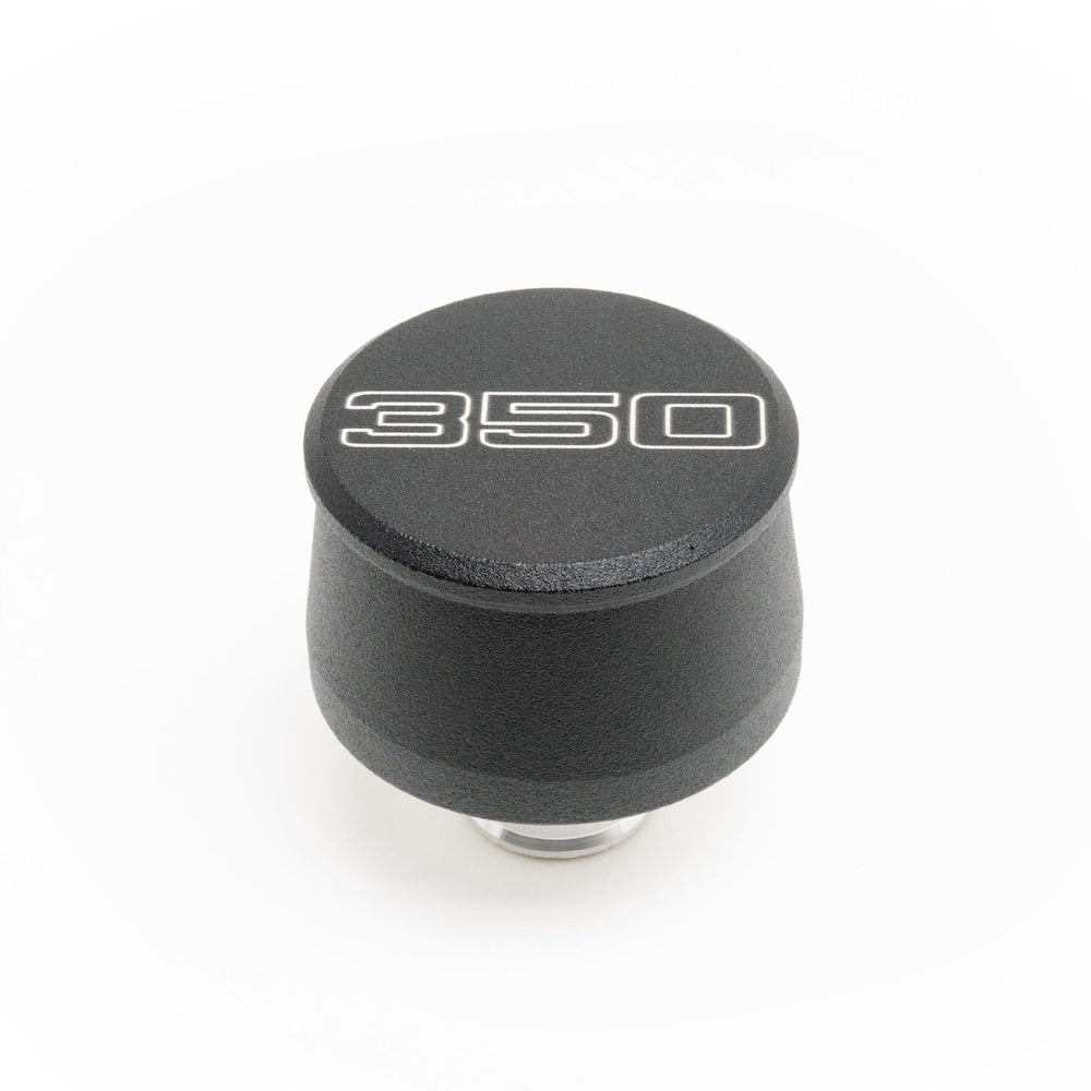 Racing Power Co-Packaged Valve Cover Breather 350 Logo Black Each