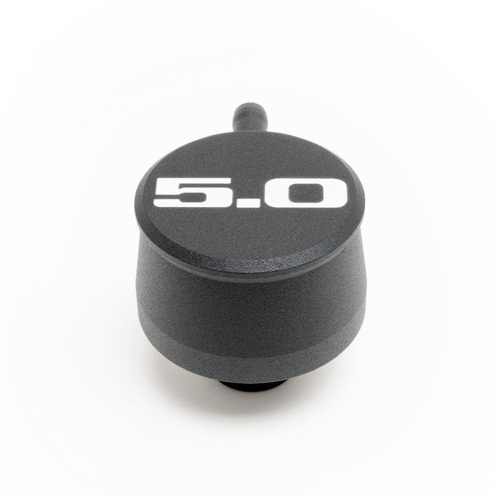 Racing Power Co-Packaged Valve Cover Breather 5.0 Logo Black Each