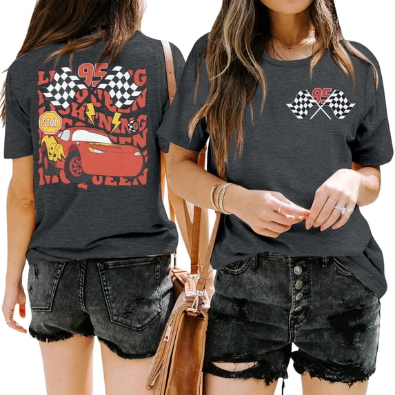 Racing Shirt for Women Race Checkered Flag T Shirt Racing Lover Tee Fast Cars Short Sleeve Tops