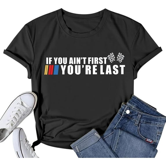 Racing Shirts for Women Graphics Tshirt Race Day Checkered Flag Race Car T-Shirt Vintage Letter Unisex Tee Top