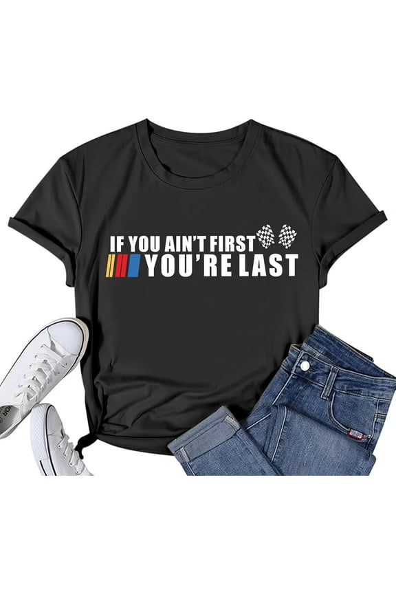 Racing Shirts for Women Graphics Tshirt Race Day Checkered Flag Race Car T-Shirt Vintage Letter Unisex Tee Top