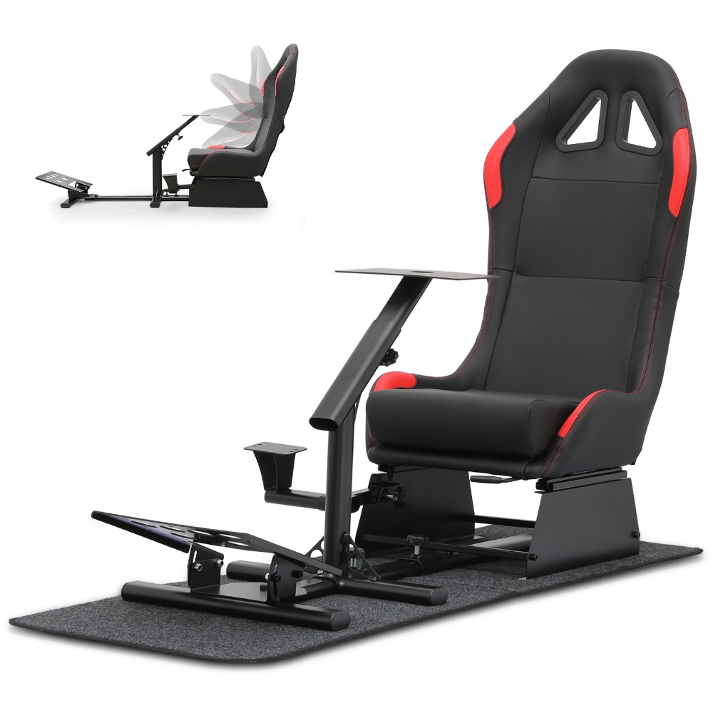 Racing Simulator Cockpit with Red Foldable Racing Seat Steering Wheel ...