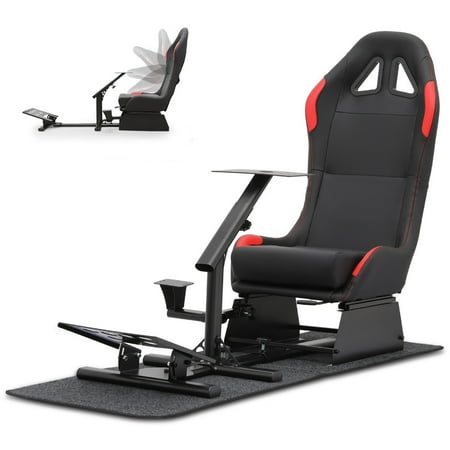 Racing Simulator Cockpit with Red Foldable Racing Seat Steering Wheel Stand Fit for Logitech G920 G29 G27 G25 G923 Thrustmaster Fanatec Compatible with Xbox One Playstation PC Platforms