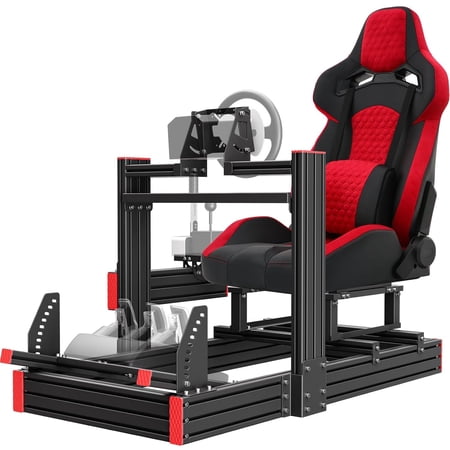 Racing Simulator Cockpit Stand with Elite Series Racing Seats, Adjustable Height, Universal Compatibility for Logitech/Thrustmaster/Fanatec G29 G920 G923 T80 T300, USB, Ergonomic, Modular