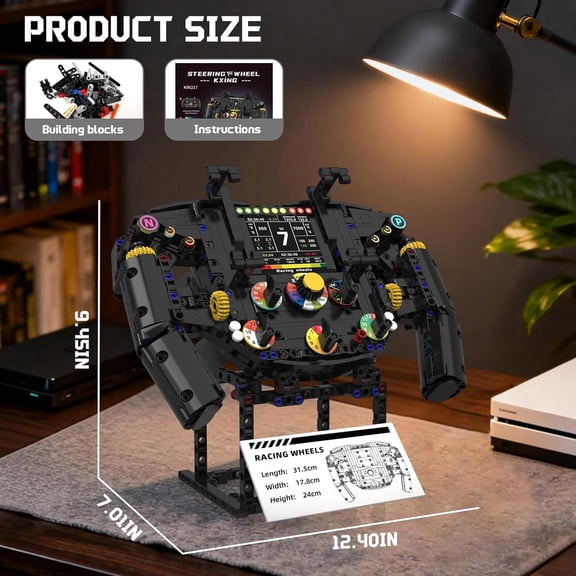 Racing Simulator Steering Wheel Building Set for F1, Mechanical Formula Sim Cars Driving Collectible Model Kit with Moving Parts & Phone Holder for Adults - 833PCS