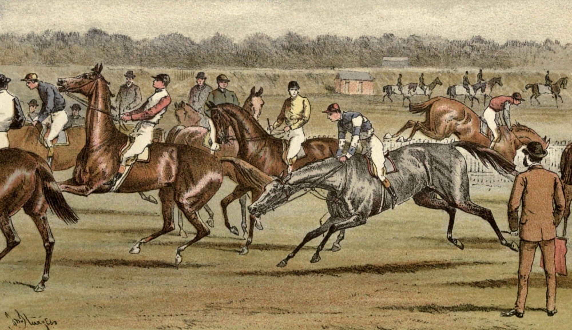 Racing & Steeple-chasing 1886 Troublesome Youngsters Canvas Art - J Sturgess (18 x 24)