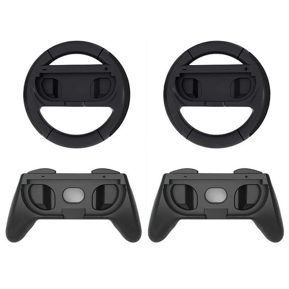 Racing Steering Wheel for Switch 2 Left Right Gamepad - Game Controller Accessory Kit - with 2 Wheels, 2 Grips, ABS Material-Black