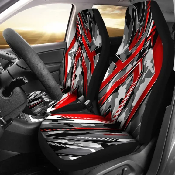 Racing Style Grey & Red Vibe Car Seat Cover Pack of 2 Universal Front Seat Protective Cover