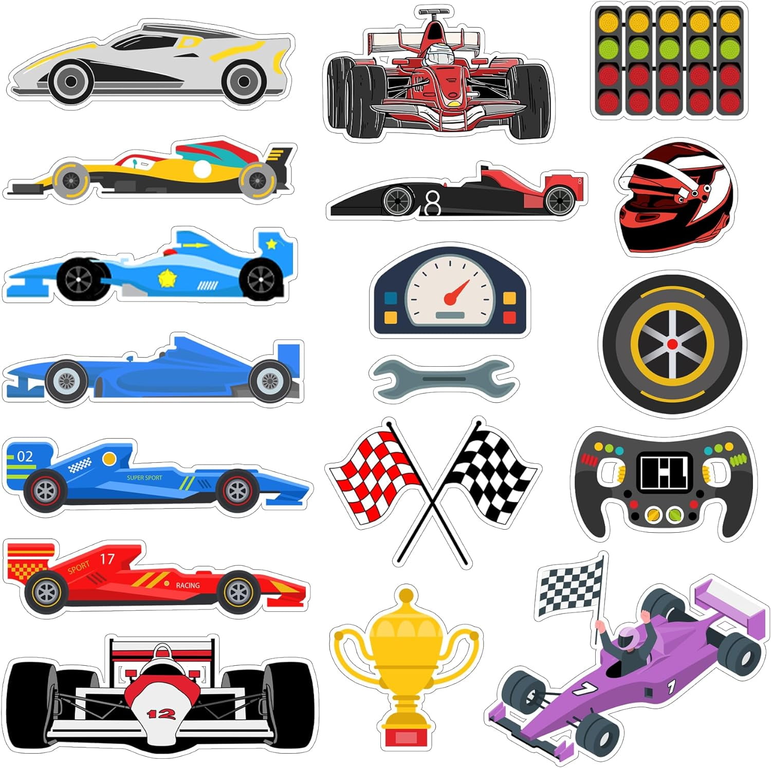 Racing Themed Gel Window Clings Decals for Kids, Reusable Vehicle Thick