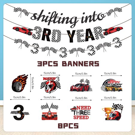 Racing Themed Party Decor Set 14 Pcs Black Red Shifting Into 3rd Year Birthday Supplies